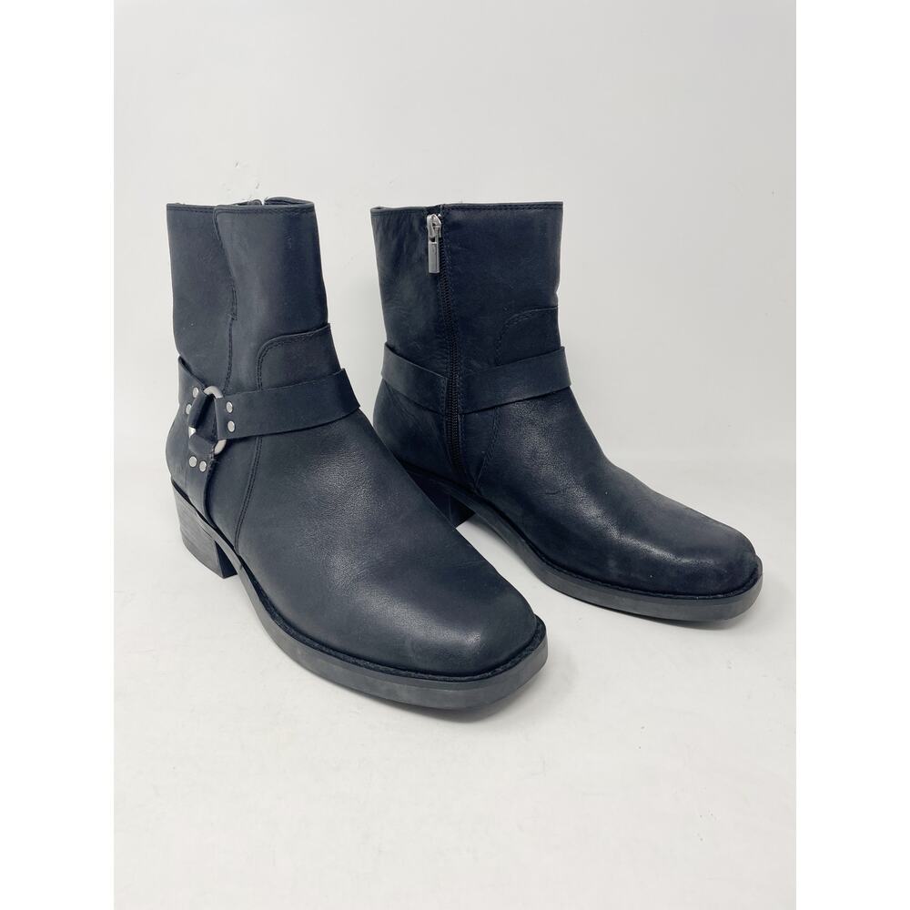 Sole Society Karisa Black Leather Short Ankle Harness Moto Boots Biker womens 9